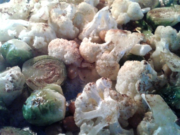 Roasted Cauliflower, Brussel Sprouts and Chick Peas