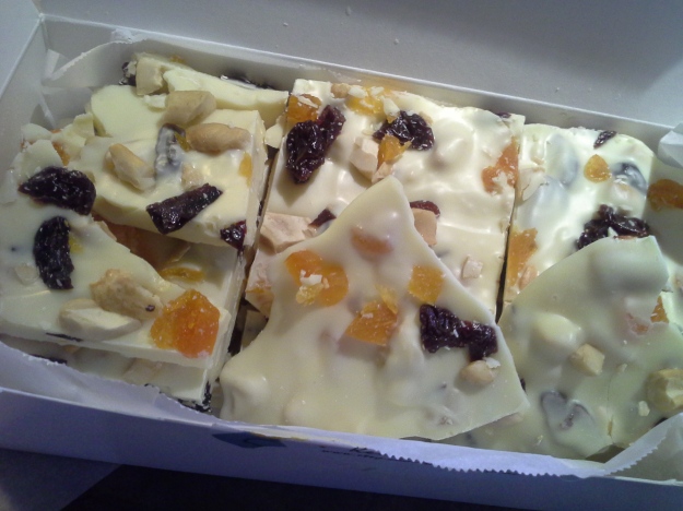 Kerry's White Chocolate Bark with Cherries, Apricots and Cashews